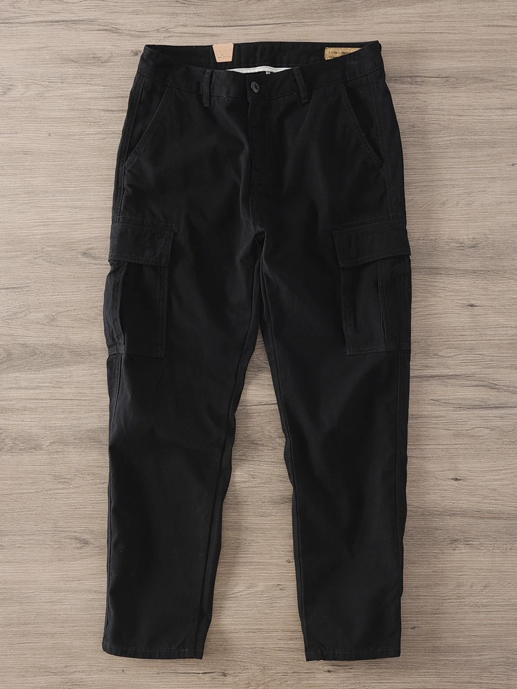 

American Retro Men's Multi-ket Straight Leg Work Pants Khaki Casual Faionable Versatile Old-Time Leisure Trousers