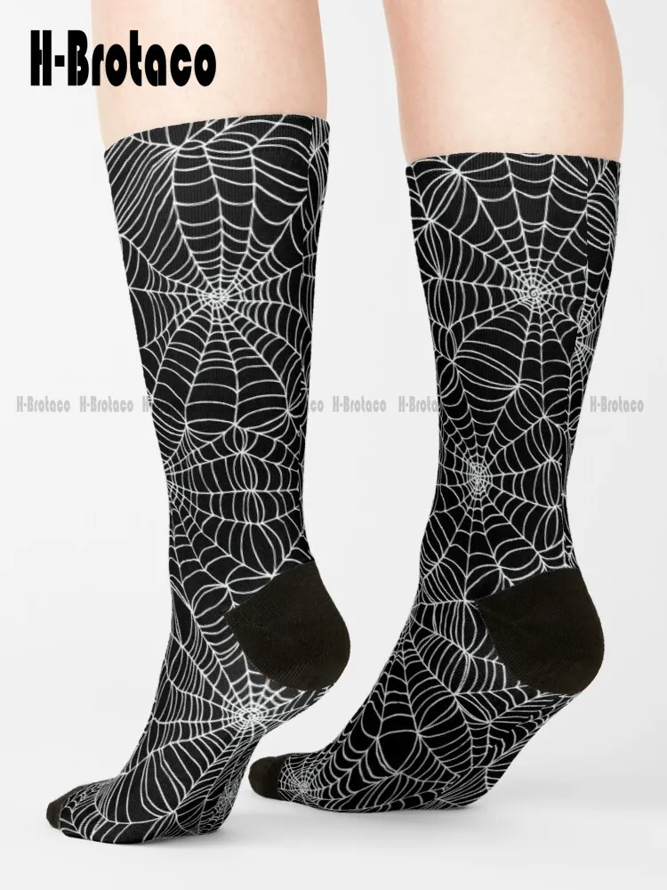 Spider Web Pattern - White On Black By Cecca Designs Socks Work Socks For Men Ladies Sports Custom Gift Retro Teen Youth Socks