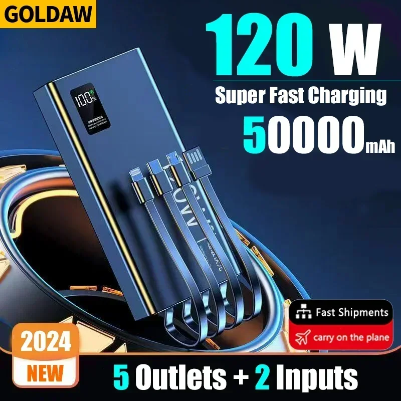 120W 50000mAh High Capacity Power Bank 4 in 1 Fast Charging Powerbank Portable Battery Charger For iPhone Samsung Huawei Xiaomi