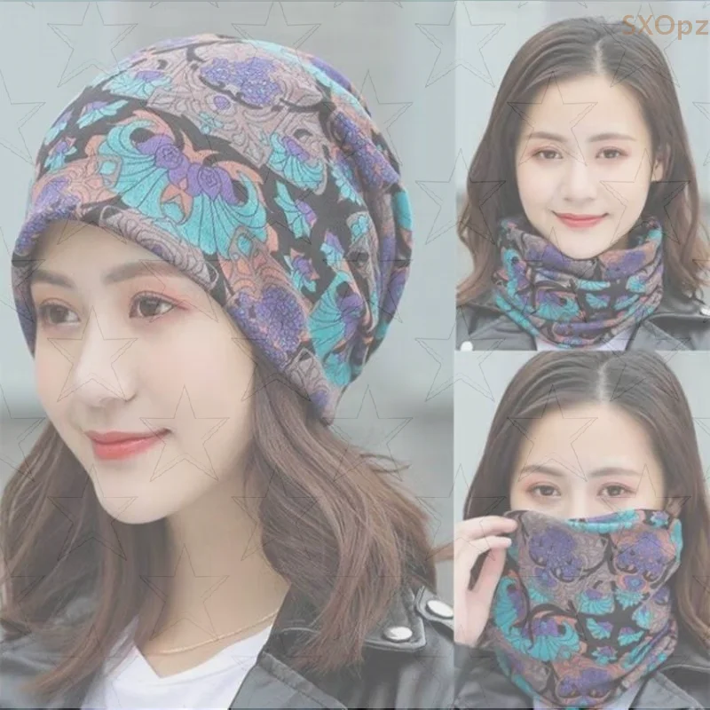 Fashion Double Head Cap Bib Twist Cap Multi-Functional Printed Scarf Cover Cap Neck Cap Face Mask Headscarf Cap