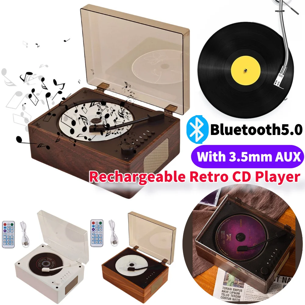 

CD Player Rechargeable Wireless Bluetooth 5.0 Speaker Portable Home Music Player Support CD BT USB 3.5mm AUX Desktop CD Player