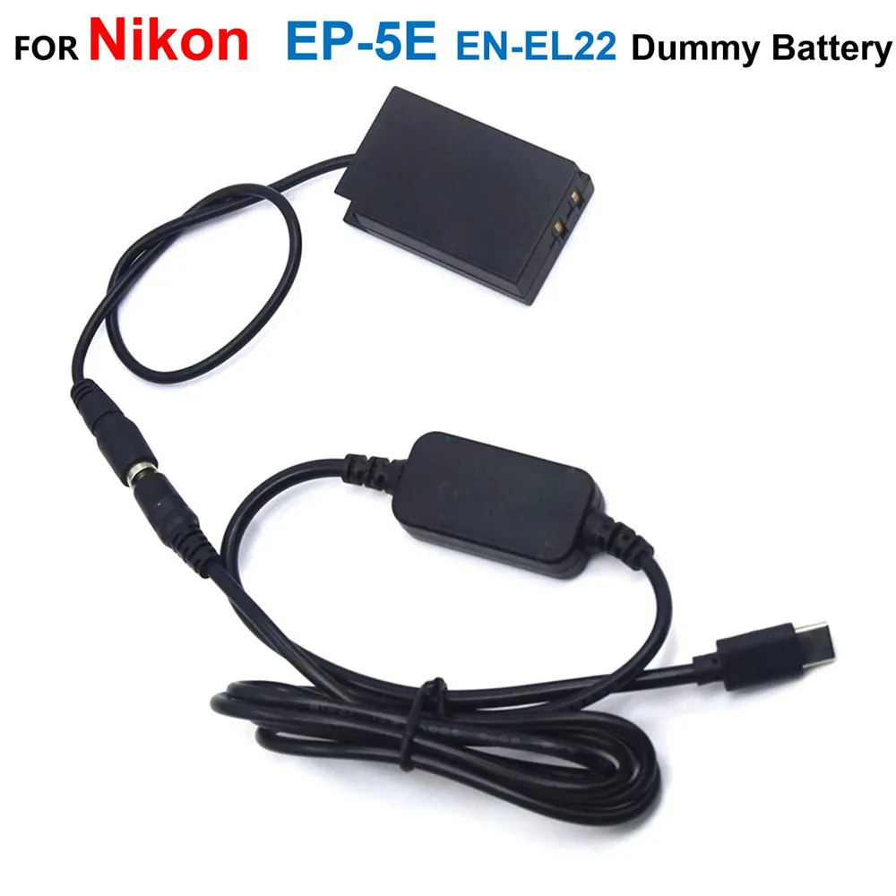 

EP-5E DC Coupler ENEL22 EN-EL22 Dummy Battery+EH5A Mobile Power Bank USB-C PD Adapter Cable For Nikon 1 J4 S2 1J4 1S2