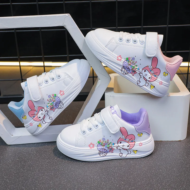 Sanrio Girl\'s Fashion Casual Sports Shoes Cartoon Melody Print Childrens Trend Board Shoes Big Kids Anti Slip Little White Shoes