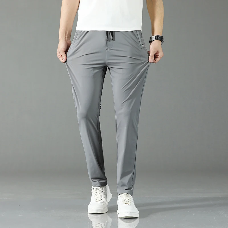 High Quality Autumn New Men\'s Business Casual Pants Zipper Pocket Fashion Solid Color Stretch Jogging Slim Fit Trousers Male