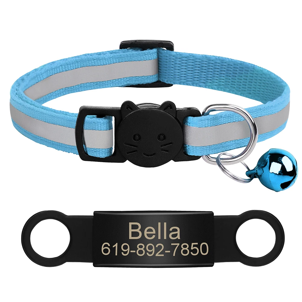 Aangepaste kattenhalsband Reflecterende kattenhalsband Gratis gegraveerd Puppy Kitten Huisdier ID Naambordketting met bel Anti-verloren voor katten