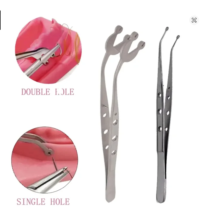 1pc Stainless Steel Suture Corn Tweezer single hole and Double Hole Tip Dental Surgical Tool for Precise Stitching & Operation