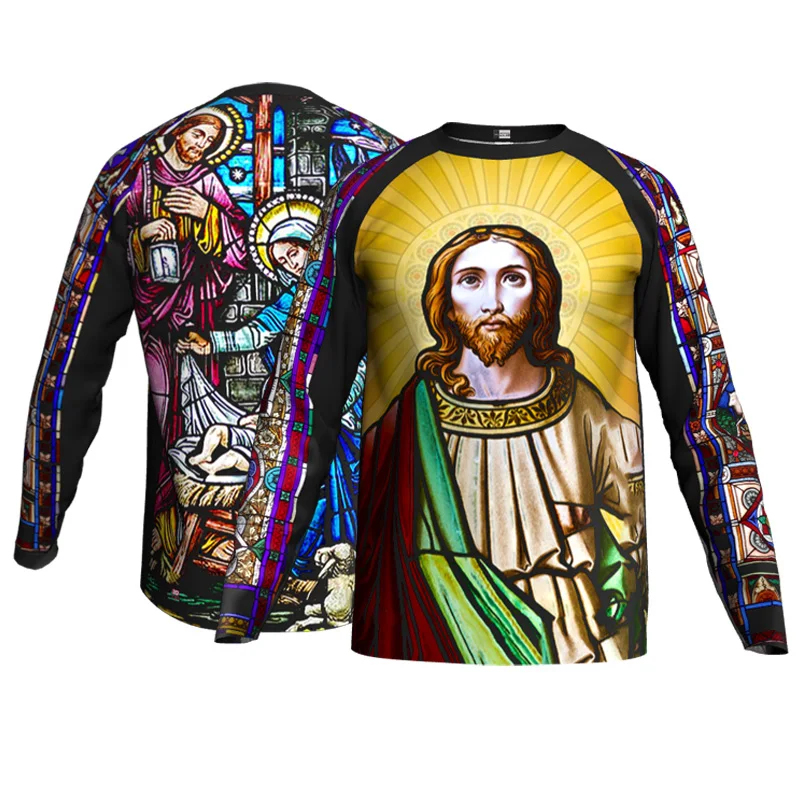 Long Sleeve Cycling Top, Jesus, Church, MTB Jersey, Jesus Ride Shirt, Christ Bike, Church Clothes, Bicycle Wear, Downhill Racer