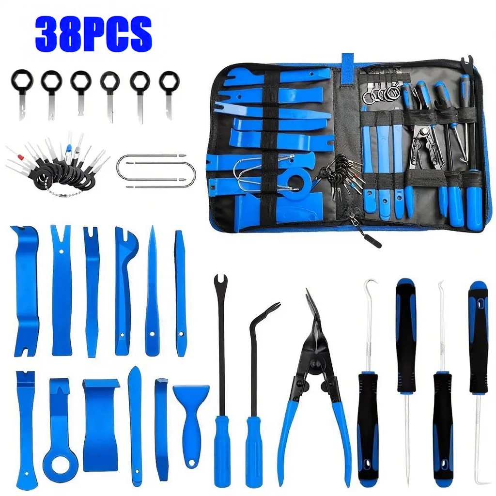 

Съемник автомобильных зажимов, инструменты для панелей «сделай сам», набор съемников для автоматической отделки, 38 шт., комплект для разборки салона автомобиля, инструмент для удаления пластиковых обшивки автомобиля