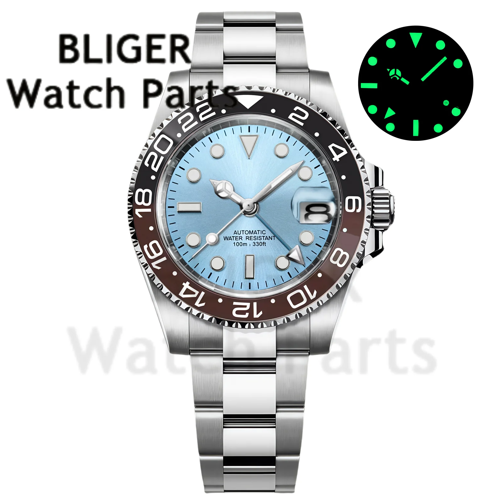 Custom Fashion GMT 40mm Men NH34 Mechanical Wristwatch Sapphire Glass Stainless Steel Braceket 100M Waterproof Automatic Watches