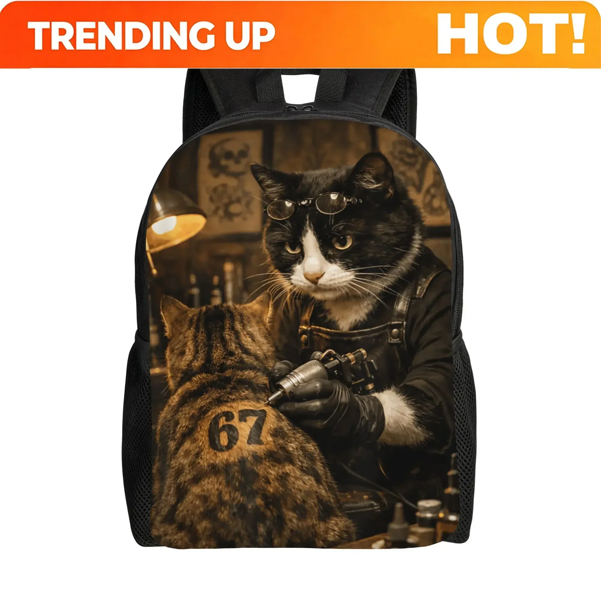 Custom Bag Cat Smoking Tattoo Inked Kitty Artist Six Seven Meme Backpack Outdoor Style Backpacks Male Soft School Bags Kawaii R