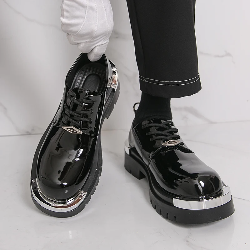 

Fashionable Men Height-increasing Derby Shoes Men Lace-up Comfortable Thick-soled Large-head Leather Shoes Social Shoes Men