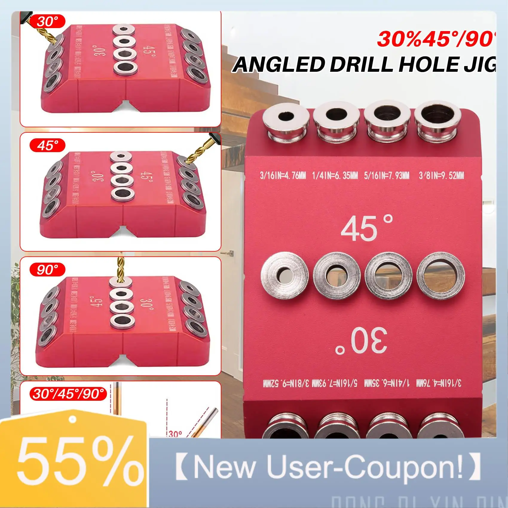 

【Fast Delivery】30/45/90° Angle Drill Hole Guide Jig For Angled And Straight Hole,Cable Railing Lag Screw Drilling Template