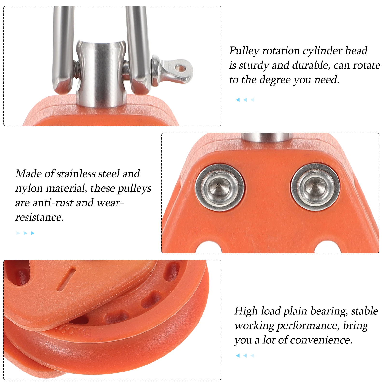 

Round Pulley Bearing 316 Stainless Steel Sailboat Nylon Swivel Rotation High Load Plain Block Practical Use Boating Hunting