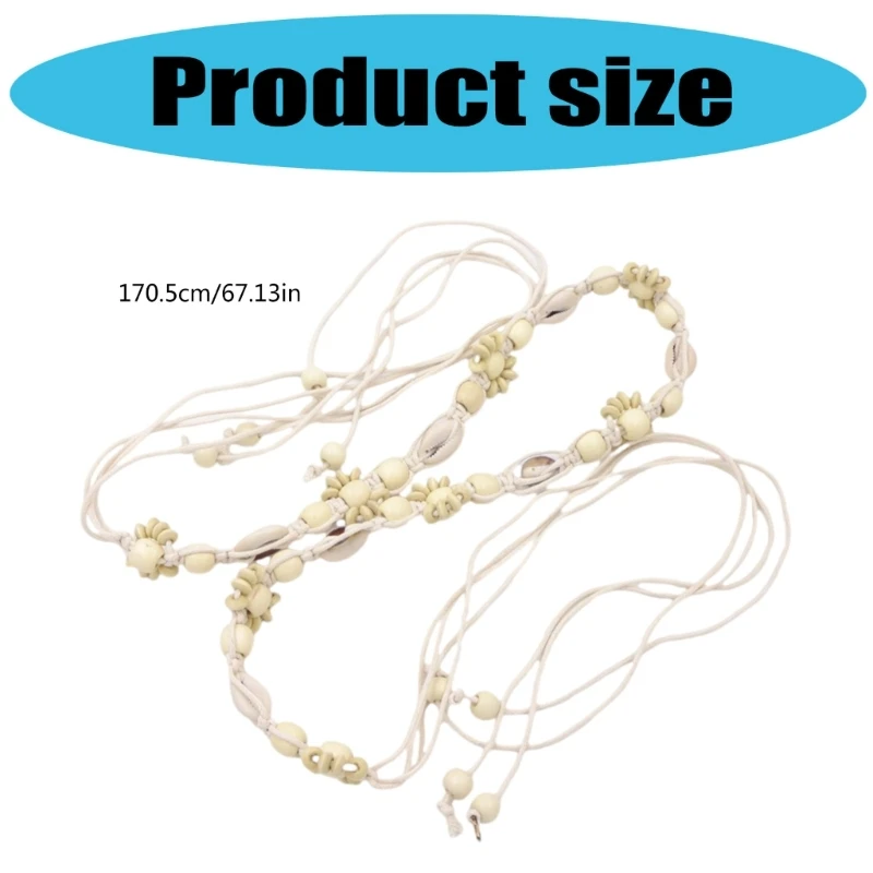 Handwoven Wax Rope Waist Belt Natural Sea Shell Bead Waist Rope All Matching