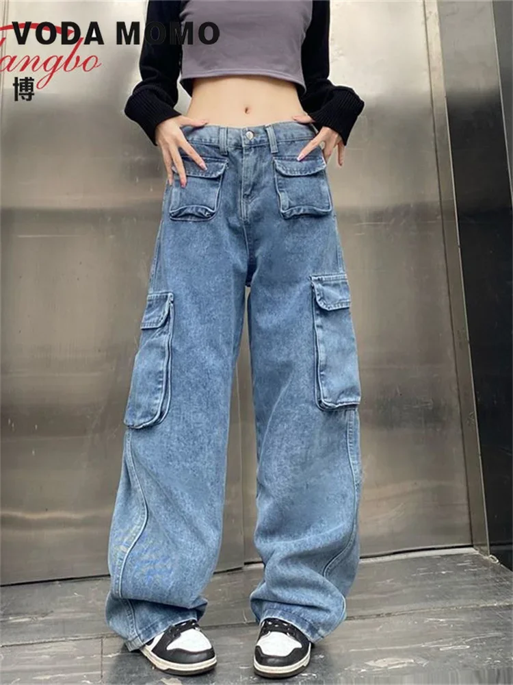جماليات عتيقة موضة غير رسمية فضفاضة من قماش الدنيم Y2K ملابس الشارع واسعة الساق بنطلون مستقيم عالي الخصر جينز ملابس نسائية