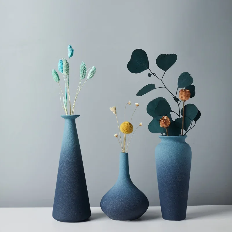 

Nordic minimalist blue ceramic vase home decoration living room foyer flower arrangement dry flower set creative desktop de