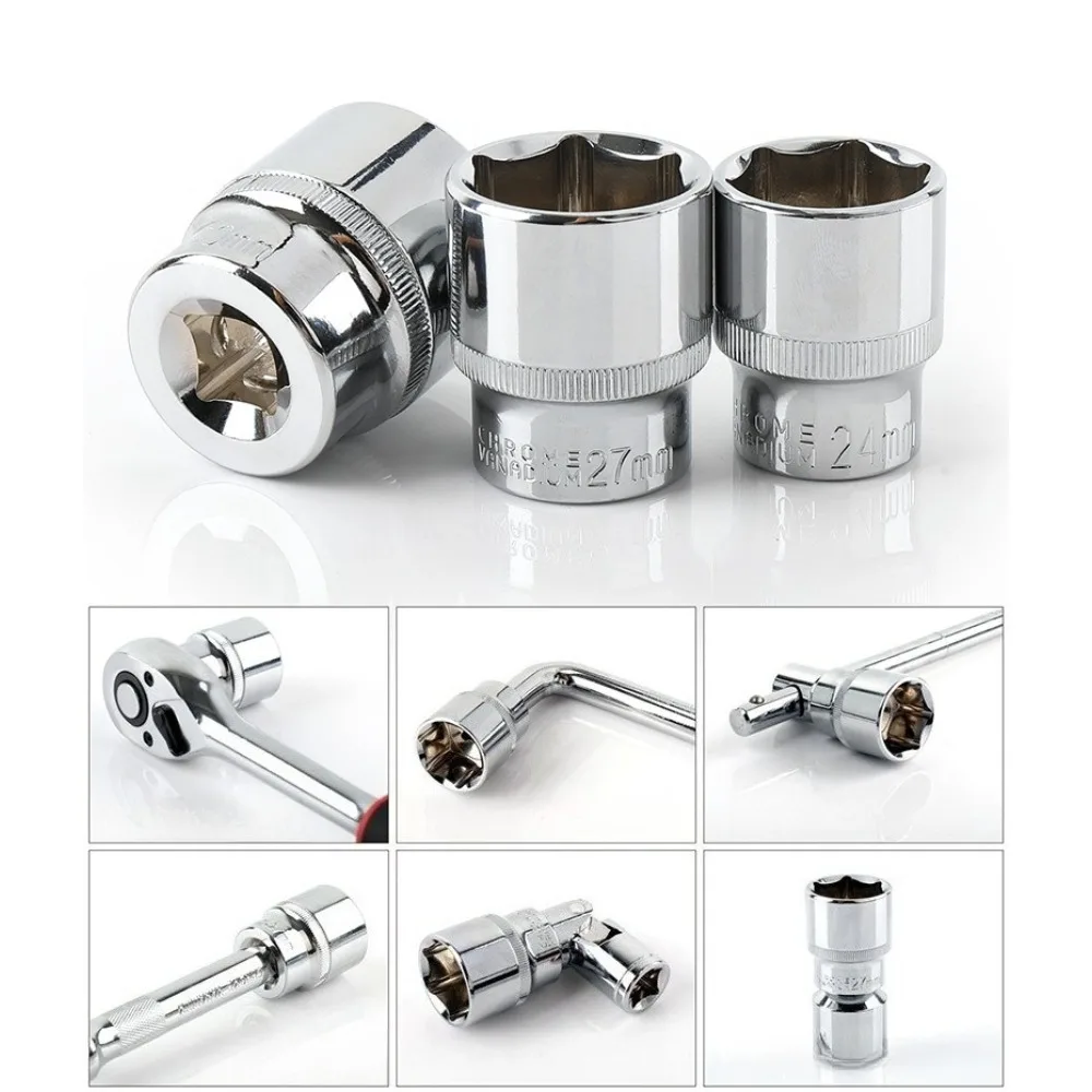 1/2 polegada adaptador de soquete profundo hex manga curta chave cabeças cromo vanádio aço catraca porca remoção ferramenta manual 8-32mm