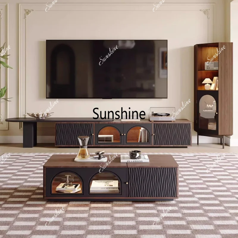 YYGlossy Heavy Tv Stand Vintage Retractable Design Minimalist Tv Stand Living Room Wooden Meuble Television Salon Home Furniture