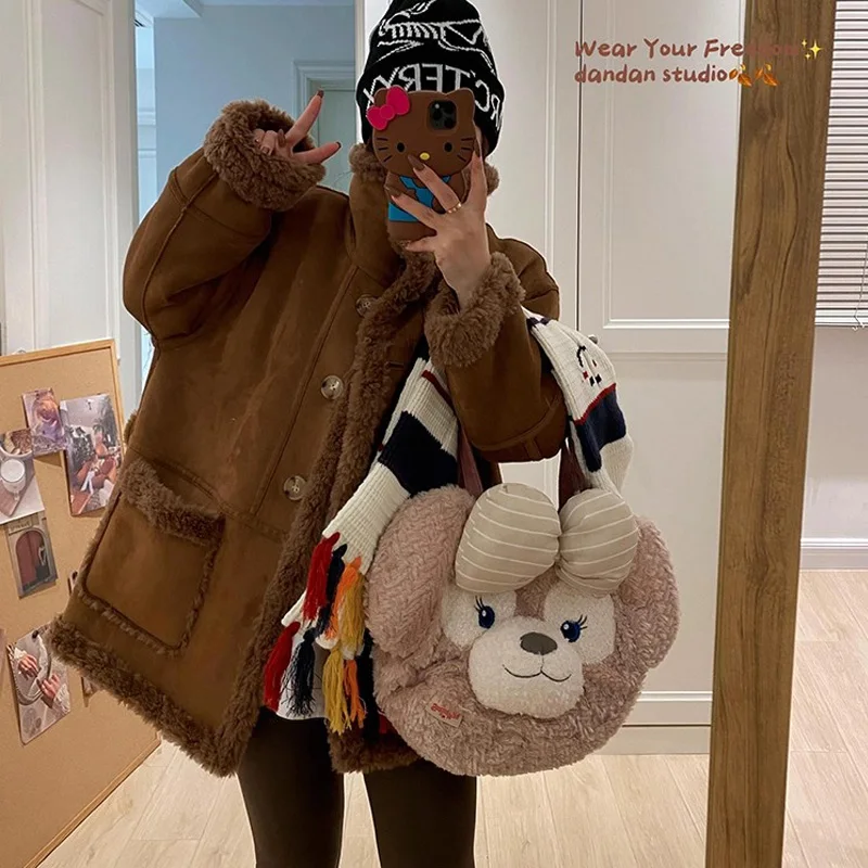 

Women's Thiened Autumn Winter eepskin Coat Double-Sided Wear Loose Lapel One-Piece Fur Outerwear Long Sve Commute Sle