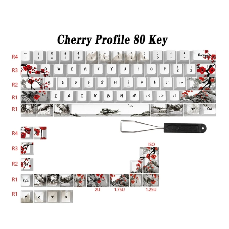 German French Spain Plum Blossom Keycaps for Qwertz Azerty 61 64 67 68 Layout Personalized Mechanical Keyboard Keycap