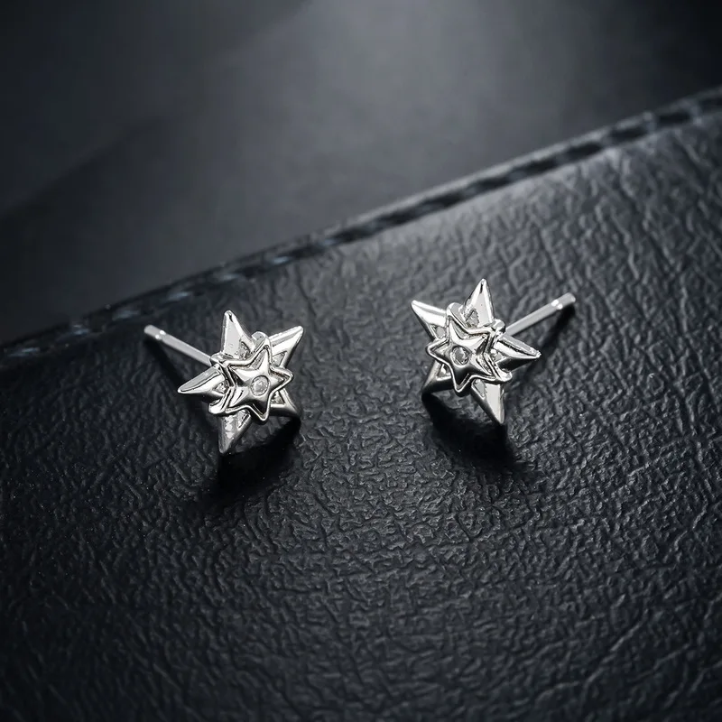 Double Layer Hollow Five Pointed Star Stud Earrings Stainless Steel 3D Stereo Men Ear Piercing
