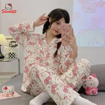 Sanrio Lange Pyjama Hello Kitty Kawaii Korte Mouwen Losse Nachtkleding Pyjama Sets Korte Kleding Meisje Thuis Jurk Geschenken