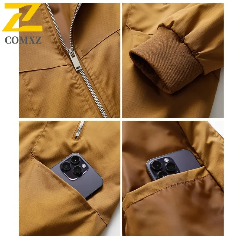 COMXZ Men Outdoor Jacket Classic Stand Collar Travel Lightweight Motorcycle Jacket Daily Style Comfort Autumn Zipper Clothing
