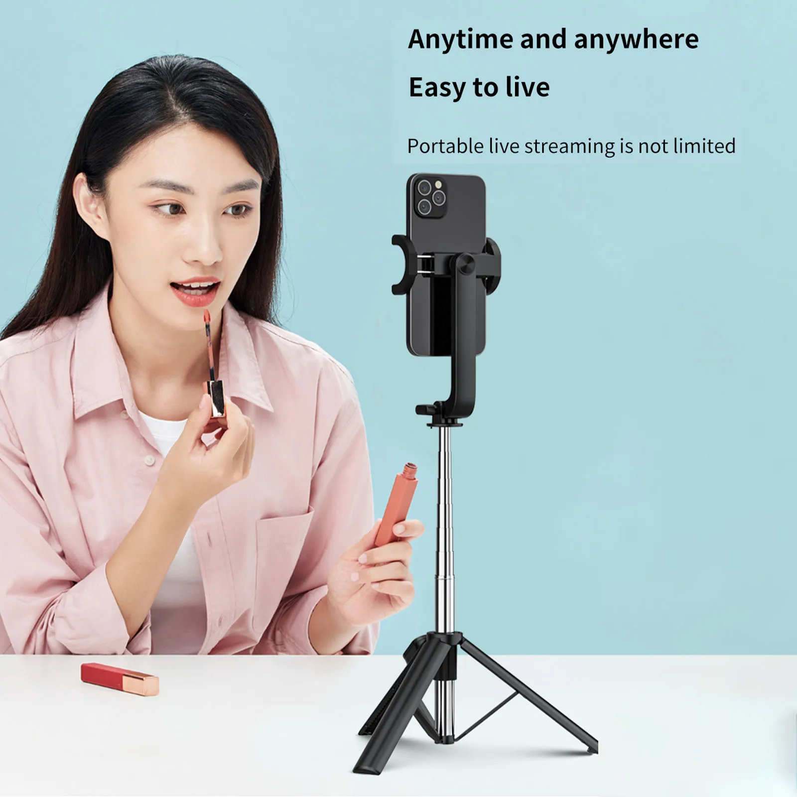 Складная селфи-палка, штатив с беспроводным дистанционным управлением по Bluetooth для сотового телефона 4-7 дюймов, с зажимом и держателем для влога, прямых трансляций