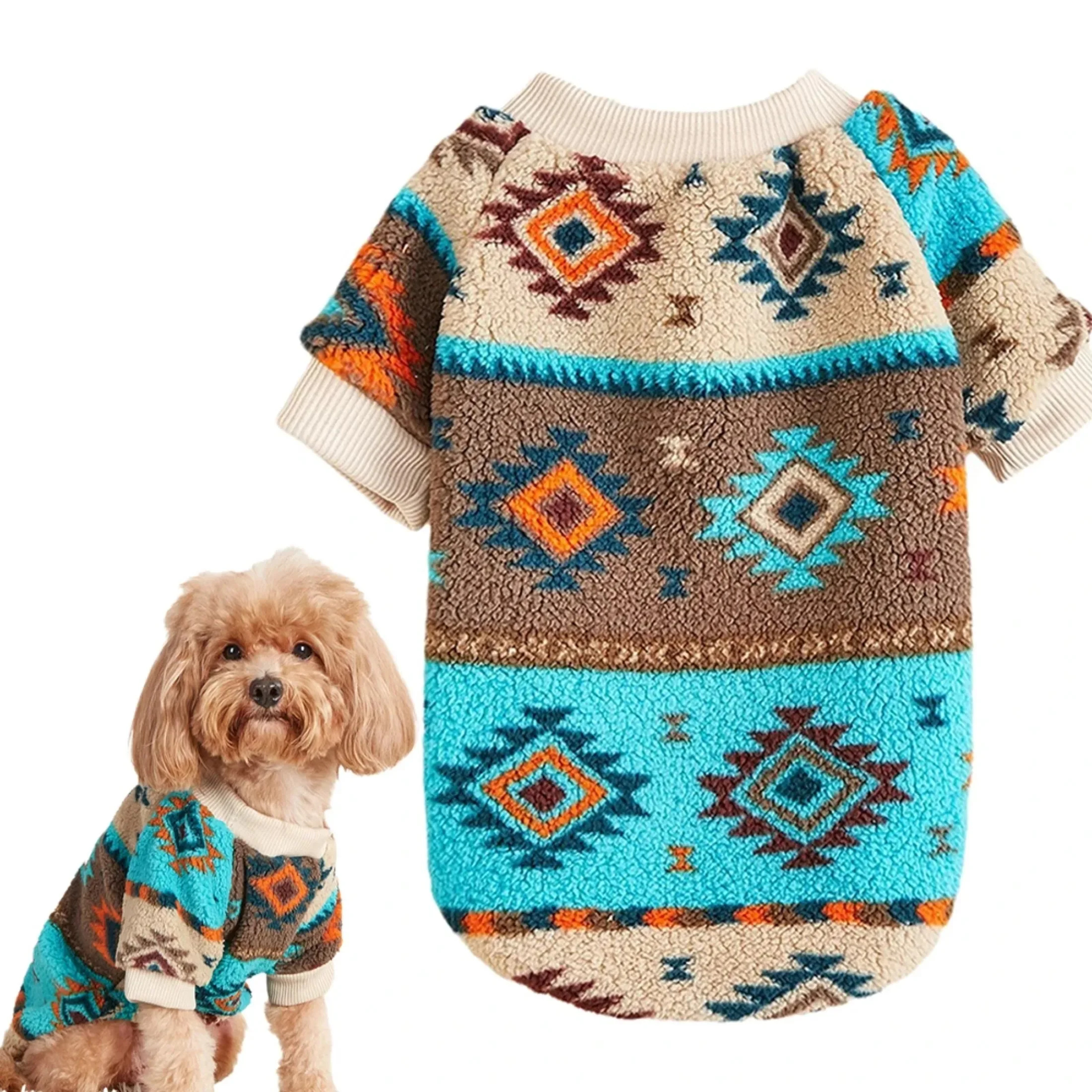 Totems Print Puppy Dog Sweater for Small Dogs Winter Warm Pet Hoodie Clothes Poodle Schnauzer Bichon Pullovers Mascotas Clothing