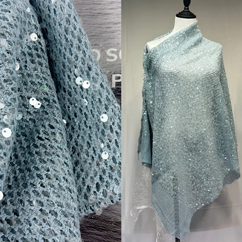 5mm Sequin Embroidered Cutout Fishnet Fabric Hollow Beads Double-Layer For Women's Wedding Dress Material