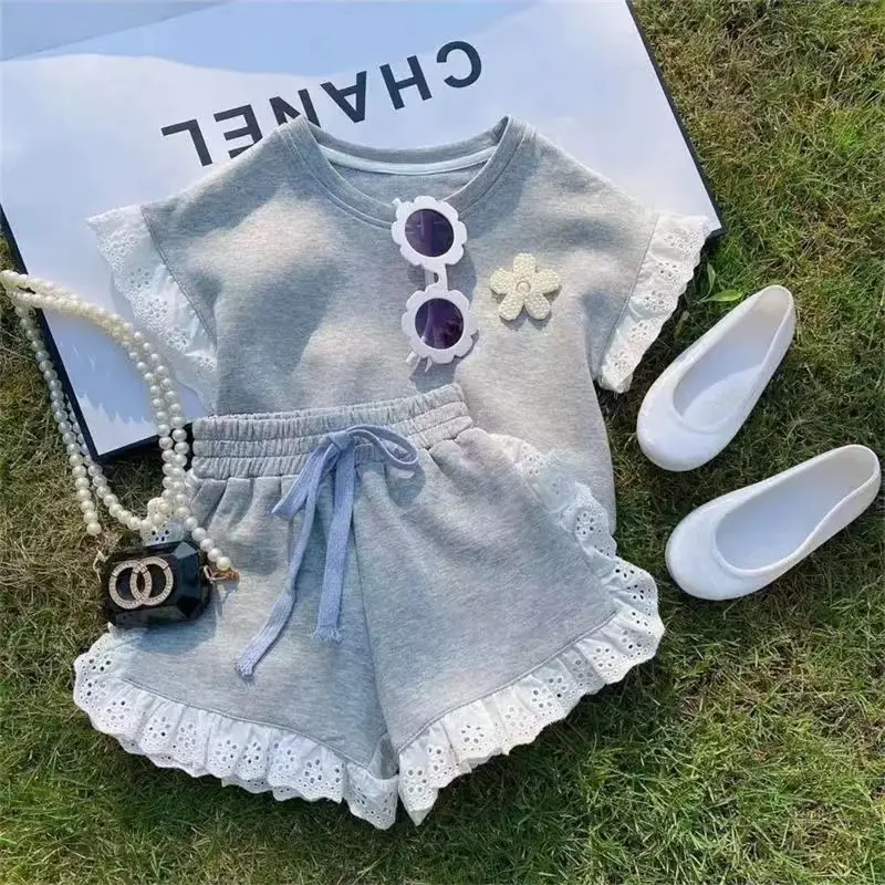 

0-6Y/5-25KG Fashion Toddler Baby Girl Summer Clothes Sets Baby Girls Cotton Sports Flower Sweatshirt Pants 2Pcs Suit