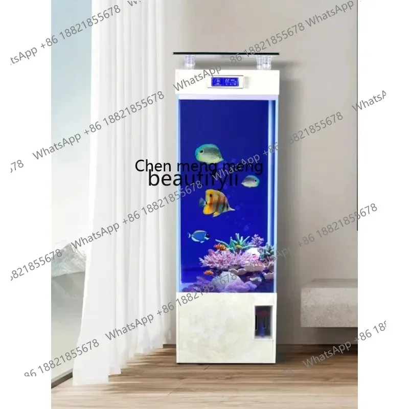 F181  New Small Fish Tank Golden Crystal Super White Glass Rectangular Floor Living Room Home Ecological Fish Globe aquarium