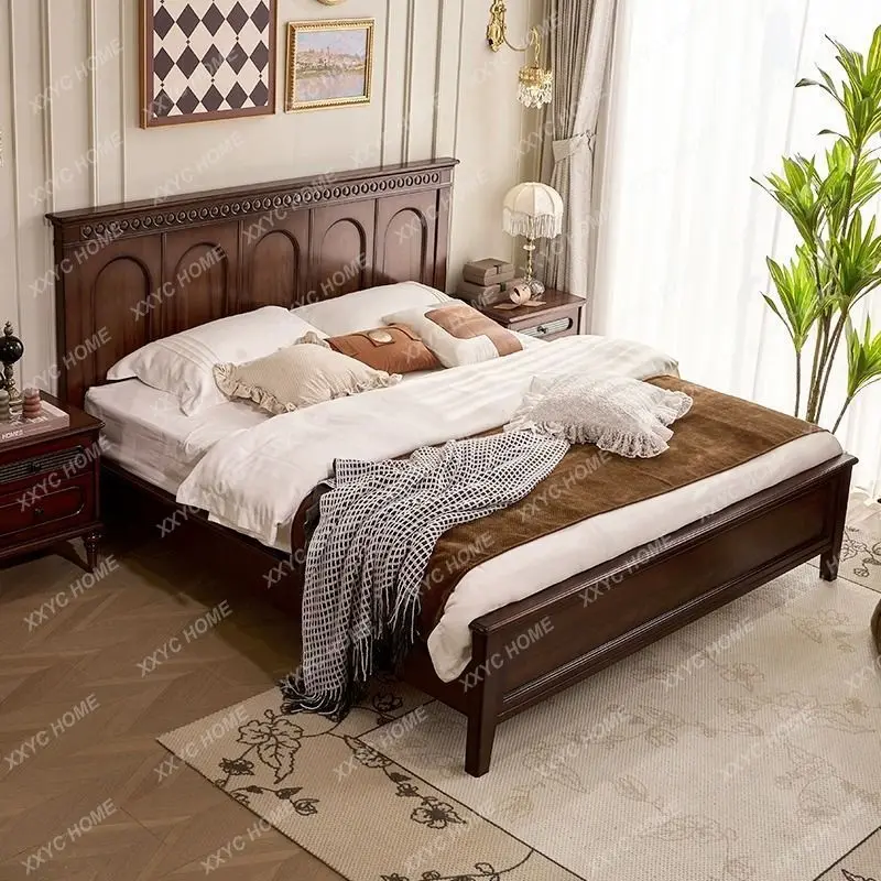 

Двуспальная кровать в стиле ретро из массива дерева, простая и стильная кровать премиум-класса