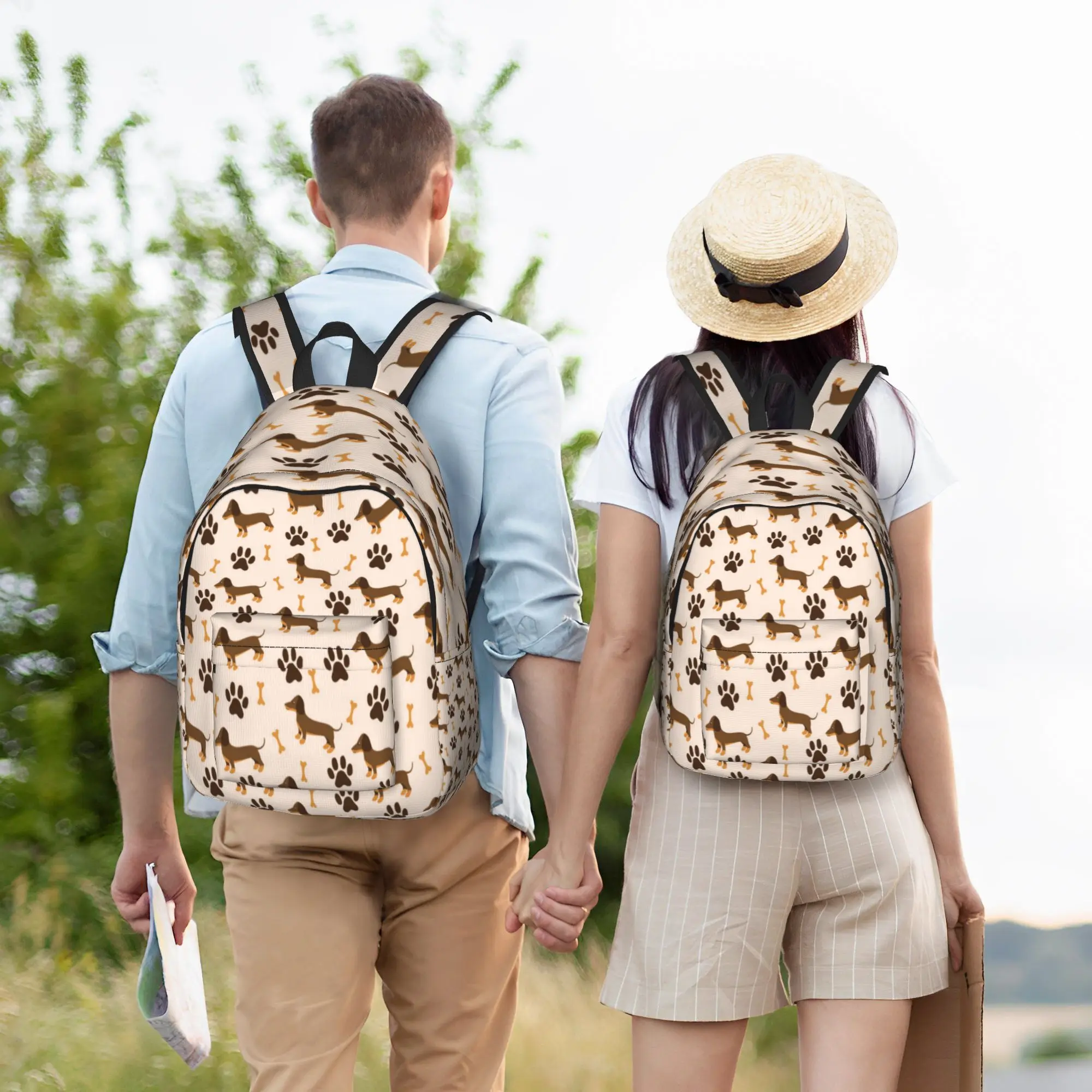 Custom Cartoon Dachshund Dog Backpack Male  Soft Backpacks Polyester Kawaii School Bags Outdoor Style Design Rucksack
