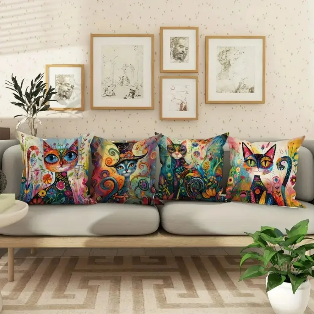 Colorful Fantasy Cat Pillow Cover 4