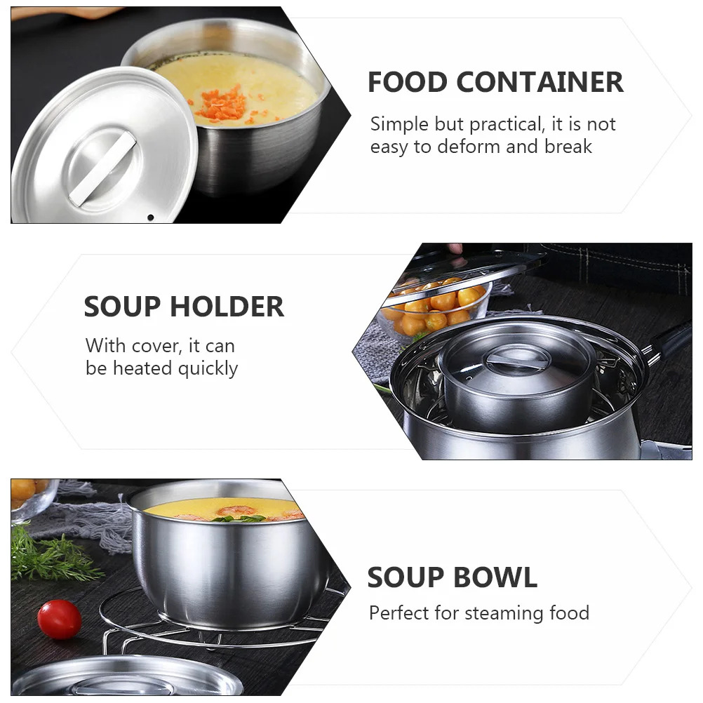 

Stainless Steel Bowl With Lid Steamed Egg Rice Soup Container Stew Bowl Large Food Holder Kitchenware Easy Open Handle