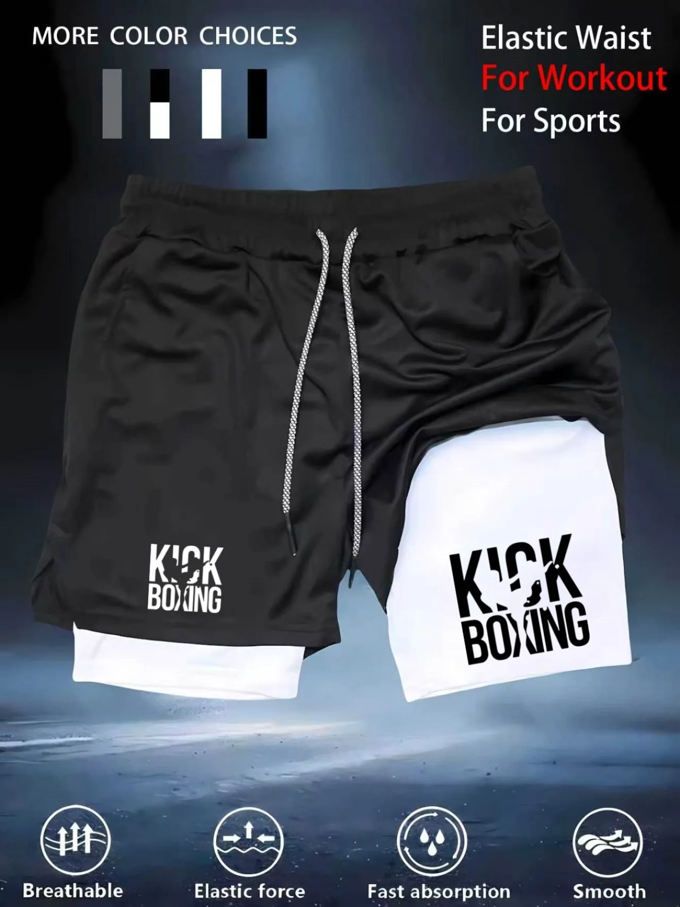 Boxing Kickboxing Men's Quick-Dry Breathable Running Fighting Fitness Two-in-One Shorts-J63