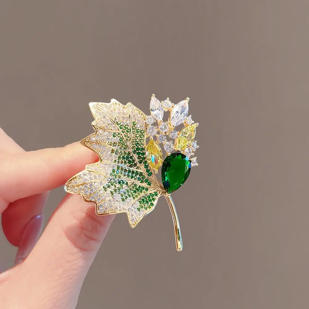 Hollow Out Rhinestone Brooch Elegant Maple Leaf Rhinestone Brooch for Women Stylish Coat Collar Pin with Anti-slip Design