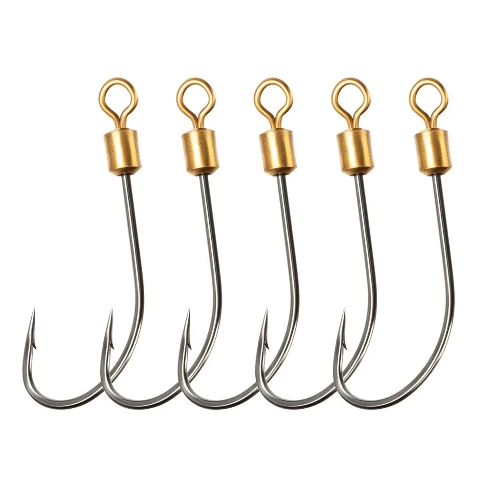 

High Carbon Steel 5pcs/Bag Fishing Hooks Set Single Circle Barbed Jig Rolling Swivel Carp Worm Bait Fishhooks