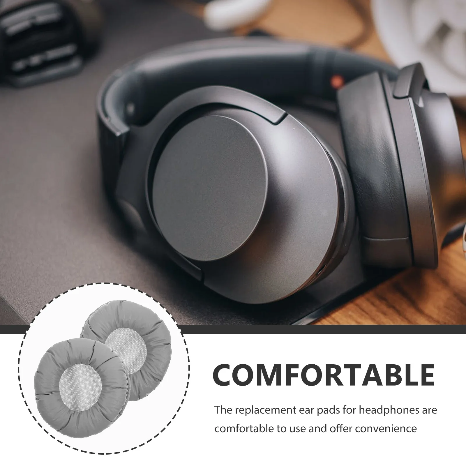 

2pcs Pads Replacement Black Wrinkle Skin Covers Sponge PU Mesh Cloth Long Use Headphone Earpads Cost Saving Comfortable