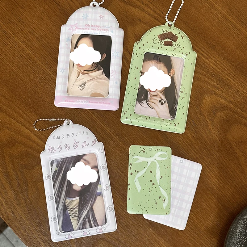 1PC PVC Girl Card Holders 3inch Idol Photcards Protective Sleeves Kawaii Bow Cards Cover Student Small Card Storage Pendant