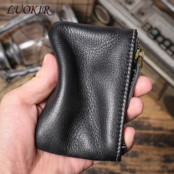 LUOKIR Genuine Leather Coin Purse Men's Small Card Bag Women's Zipper Short Wallet Mini Card Holder Cowhide Money Bag