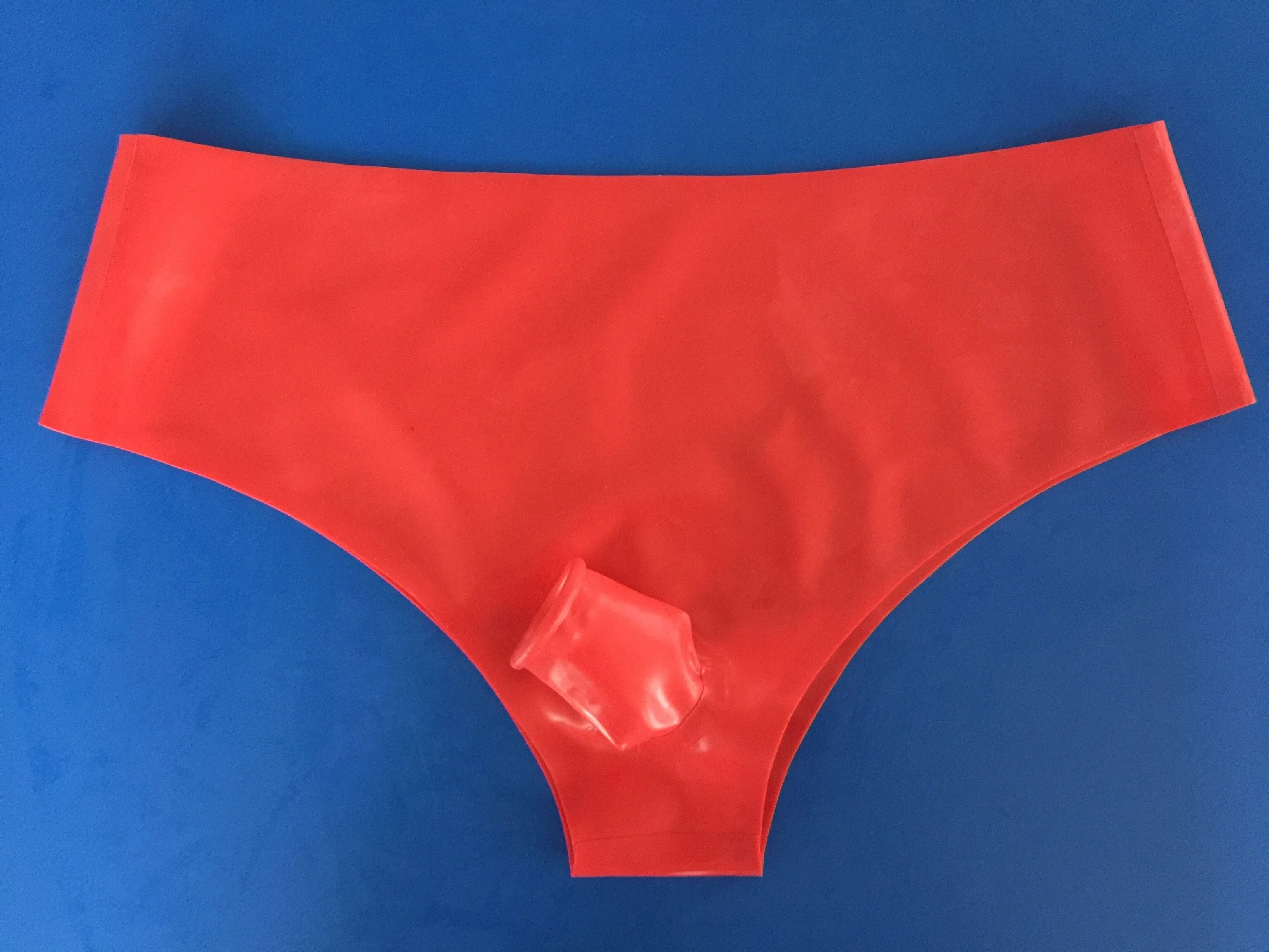 Latex Rubber Men Sexy Underpants Red Briefs With Sheath Boxer Shorts Size S-XXL