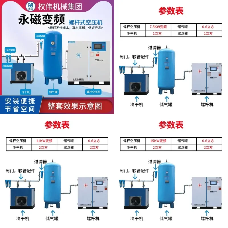 Recycling Machine 2026 Permanent magnet variable frequency screw air compressor 7.5KW/15/22/37 kW air compressor screw air