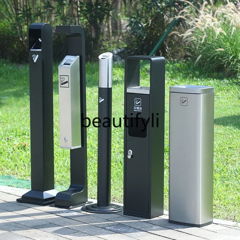 Large stainless steel soot column vertical extinguishing column cigarette butt trash can cigarette butt collector