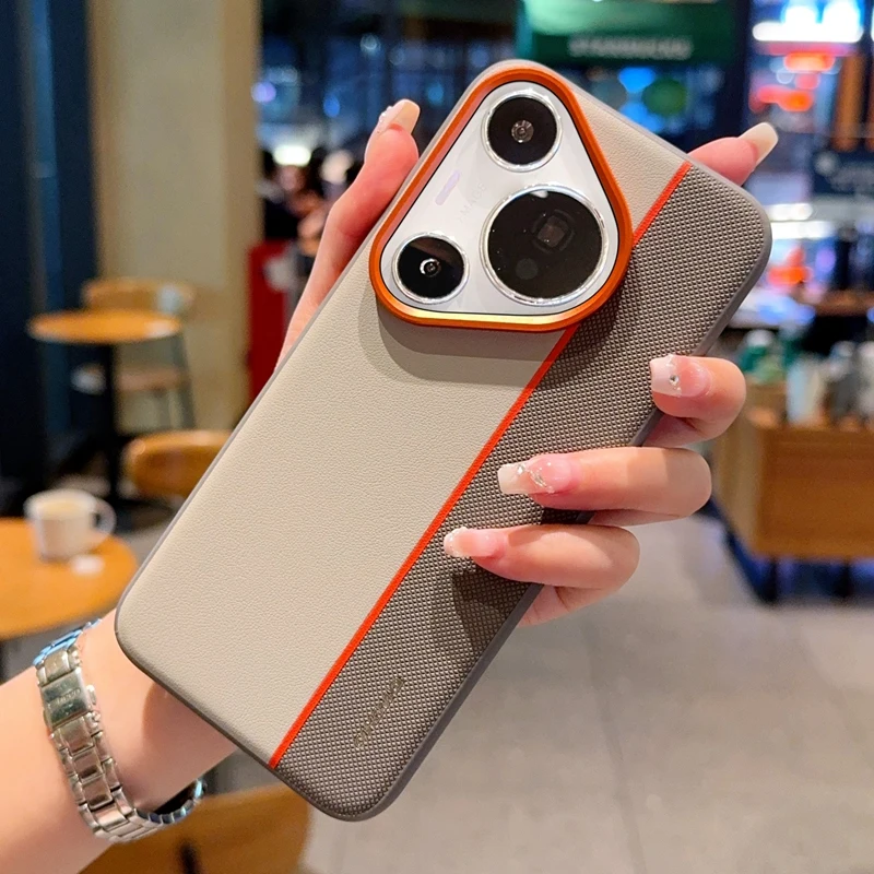 Huawei Pura 70/70 Pro/70 Ultra用メッキPC大穴トリプルカラーメタルレンズリング付き指紋防止耐衝撃スマホケース