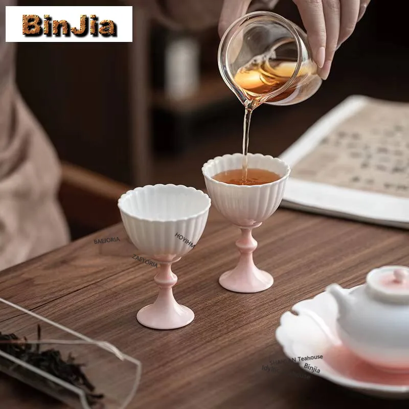 Gradient Ramp Jade Mud High Foot Flower Mouth Teacup Creative Tea Bowl Mug Tea-tasting Fragrance Cup Chazhan Master Cups Teaware
