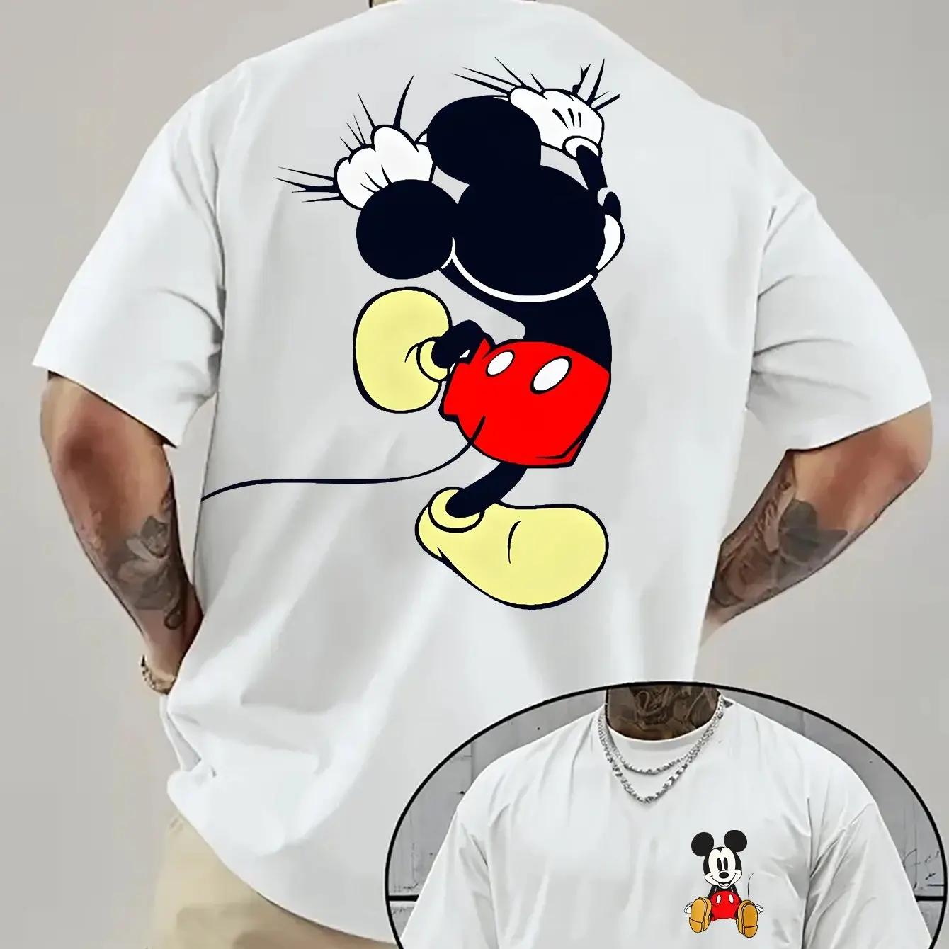 T-shirt pour homme, série Mickey, col rond, décontracté et confortable, respirant et léger, adapté aux sports