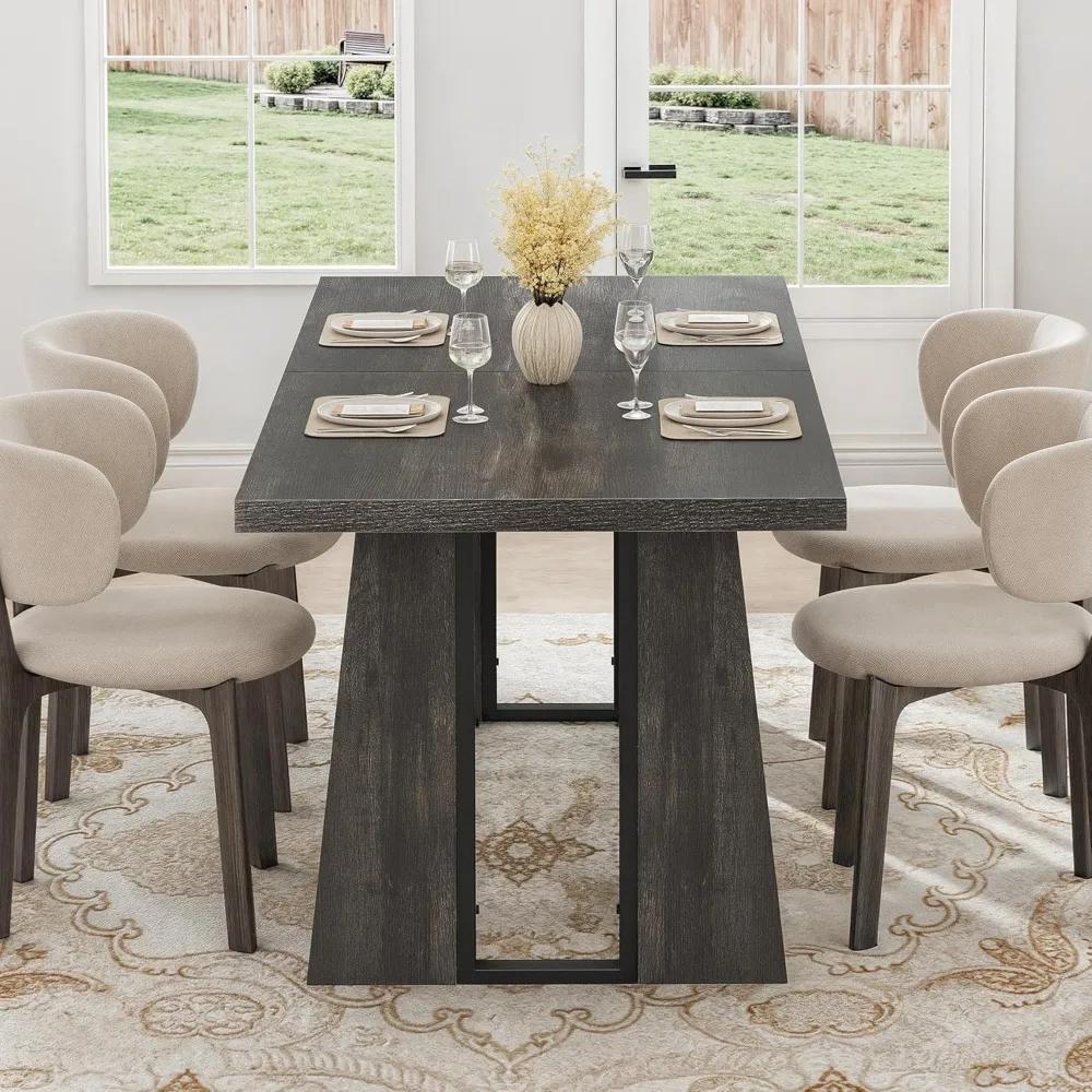 Rectangle Dining Table for 4-6 People 63 Inch Large Dining Room Table Wooden Dinner Table with Heavy Duty Legs for Kitchen Apar