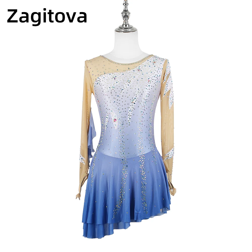 

Zagitova Figure Skating Dress Women Girls Ice Skating Skirt Performance Competition Gradient Mesh Skirts Gymnastics